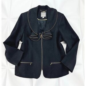 Spanner Sz 16 Black Ruffled Collar Full Zip Up Jacket Light Coat Womens RARE